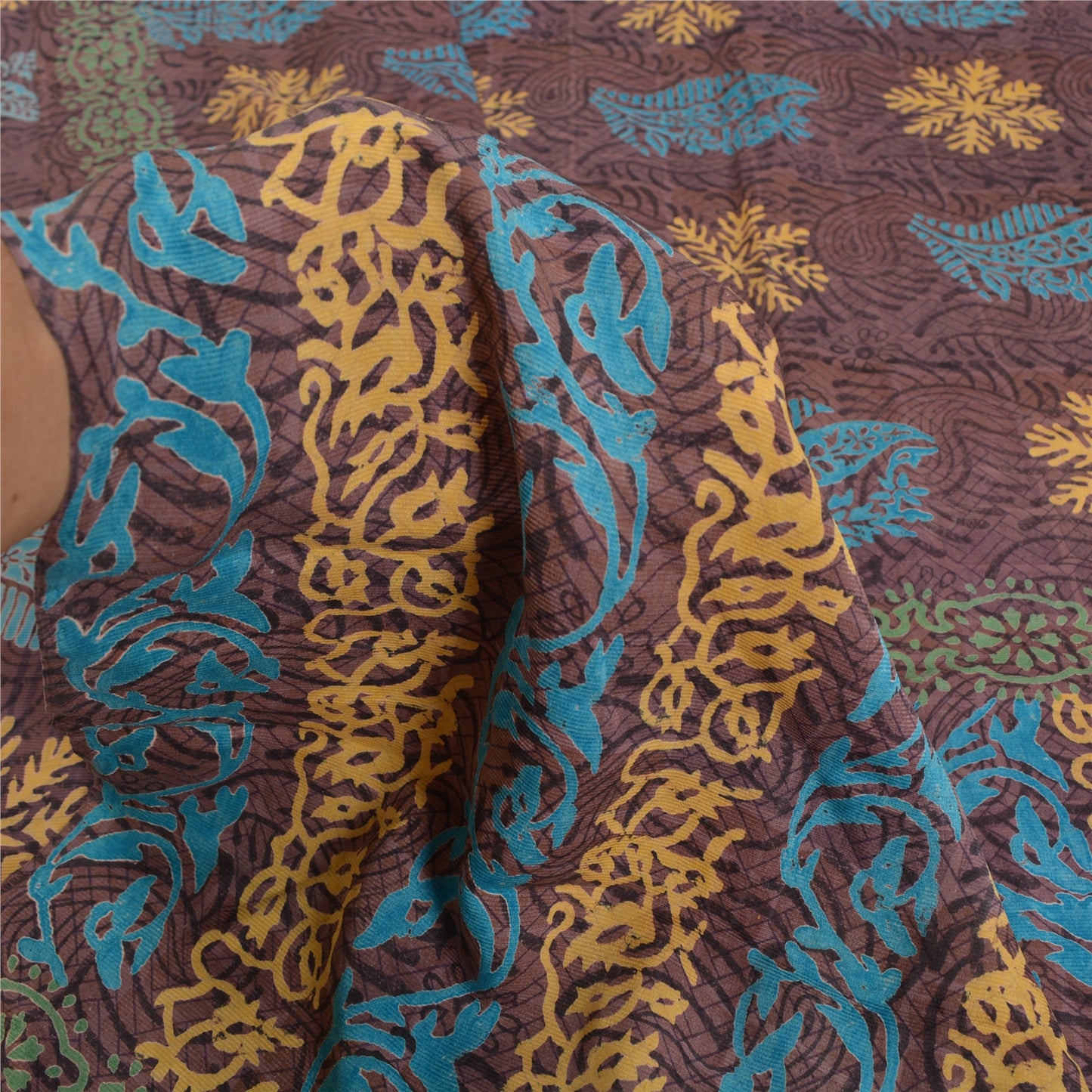 Sanskriti Vintage Sarees Mauve Hand Block Printed Pure Crepe Silk Sari Sustainable Fabric