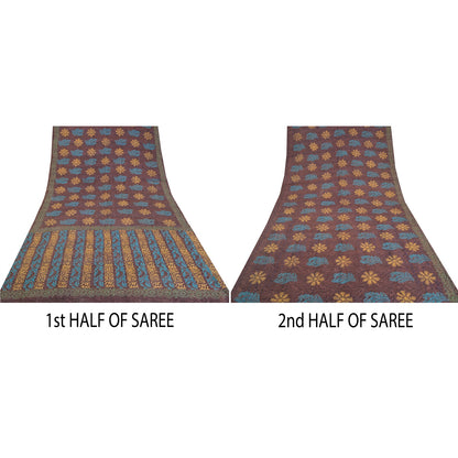 Sanskriti Vintage Sarees Mauve Hand Block Printed Pure Crepe Silk Sari Sustainable Fabric