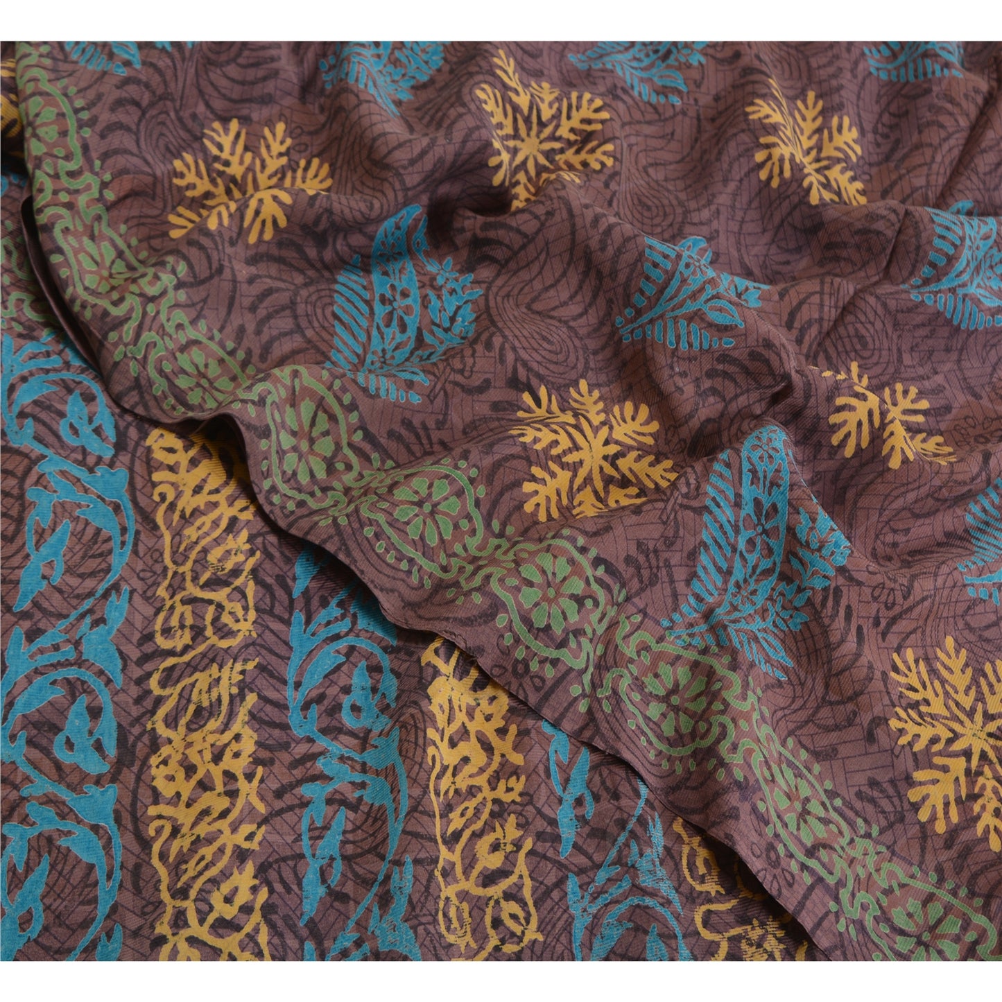 Sanskriti Vintage Sarees Mauve Hand Block Printed Pure Crepe Silk Sari Sustainable Fabric