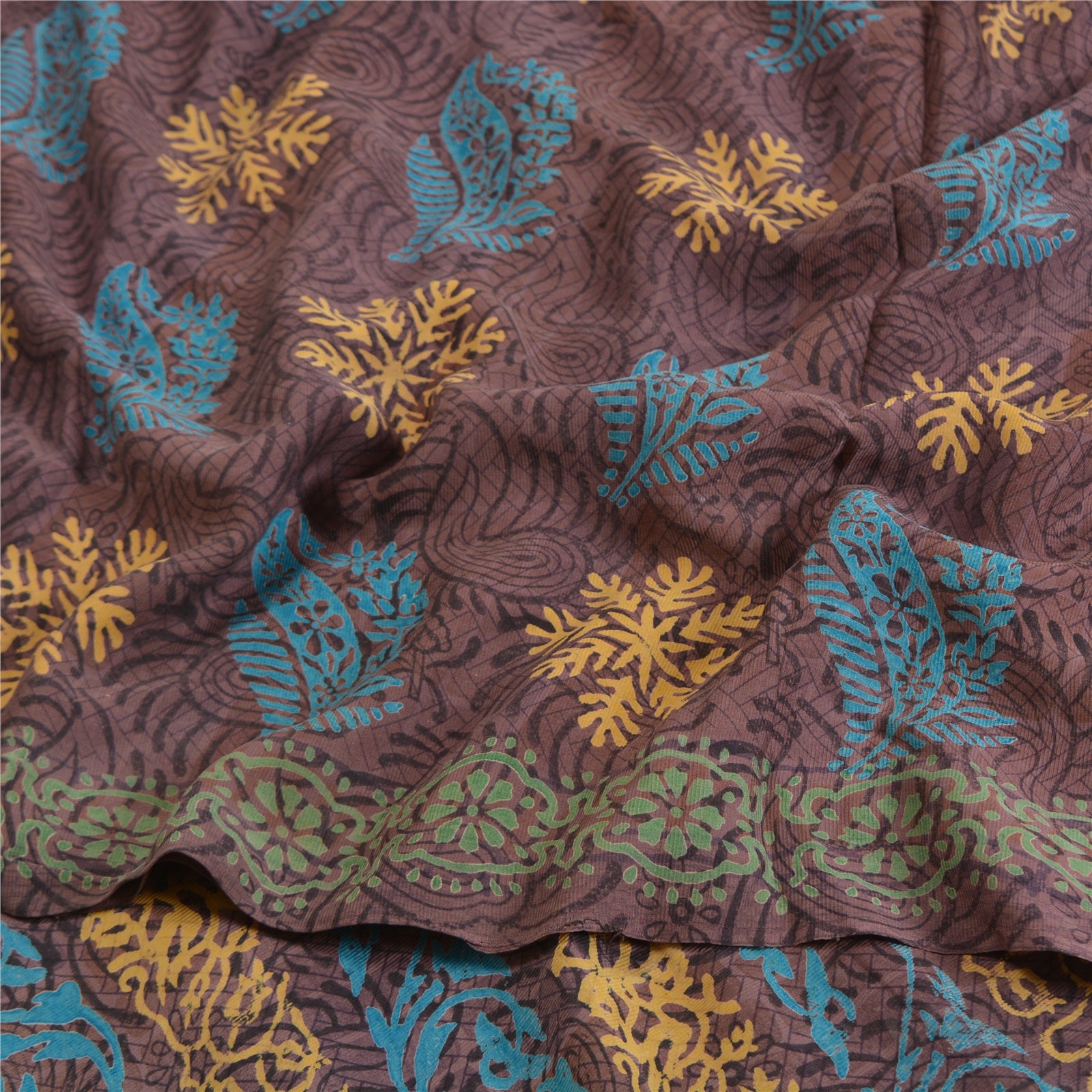 Sanskriti Vintage Mauve Pure Crepe Silk Saree: Women Hand Block Printed Floral Fabric Indian Heritage Textile Craft Supplies Material