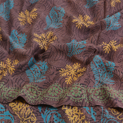 Sanskriti Vintage Sarees Mauve Hand Block Printed Pure Crepe Silk Sari Sustainable Fabric