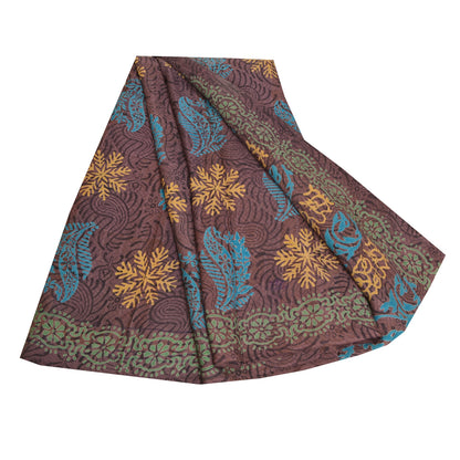 Sanskriti Vintage Sarees Mauve Hand Block Printed Pure Crepe Silk Sari Sustainable Fabric