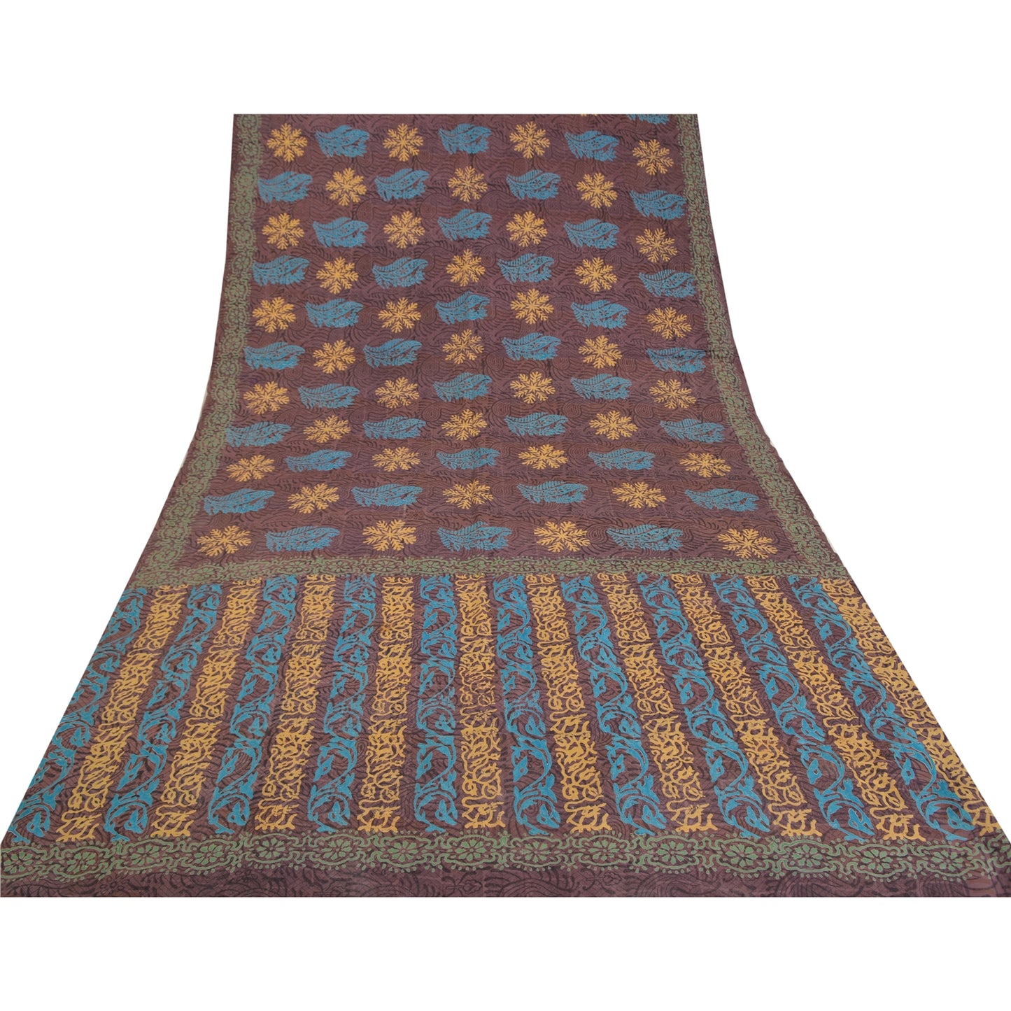 Sanskriti Vintage Sarees Mauve Hand Block Printed Pure Crepe Silk Sari Sustainable Fabric