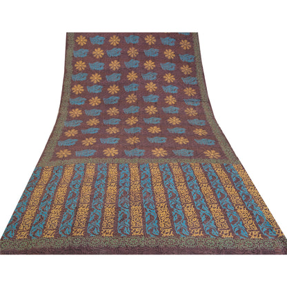 Sanskriti Vintage Sarees Mauve Hand Block Printed Pure Crepe Silk Sari Sustainable Fabric