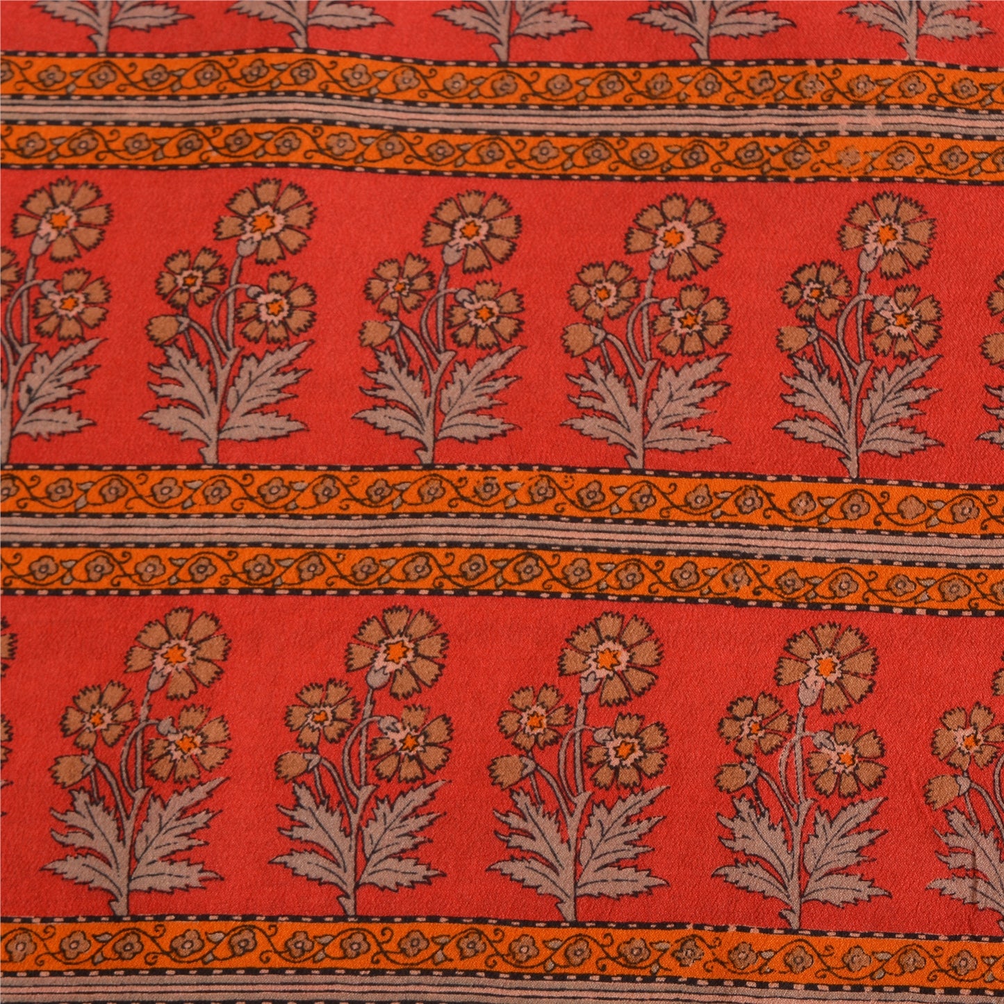 Sanskriti Vintage Sarees Red 100% Pure Crepe Silk Printed Sari Soft Craft Sustainable Fabric