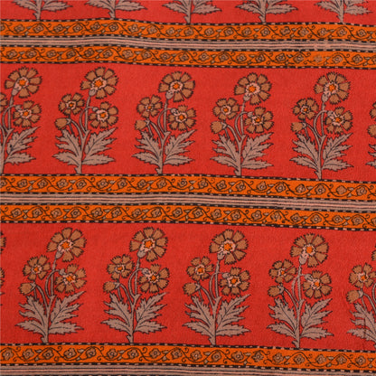 Sanskriti Vintage Sarees Red 100% Pure Crepe Silk Printed Sari Soft Craft Sustainable Fabric