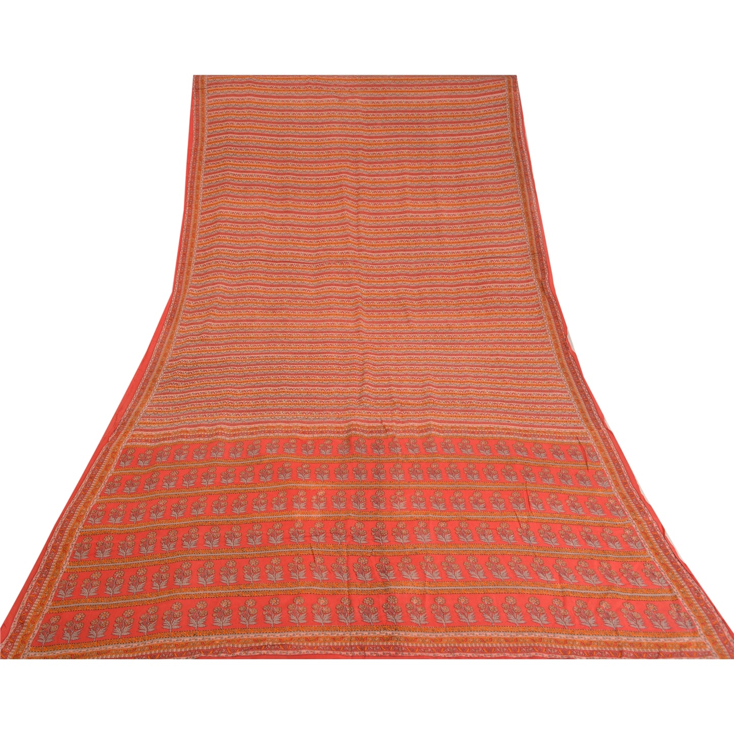 Sanskriti Vintage Sarees Red 100% Pure Crepe Silk Printed Sari Soft Craft Sustainable Fabric