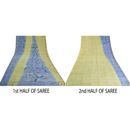 Сари в винтажном стиле на санскрите, зеленое/синее, чистый крепированный шелк, напечатанное сари, ремесло, устойчивая ткань