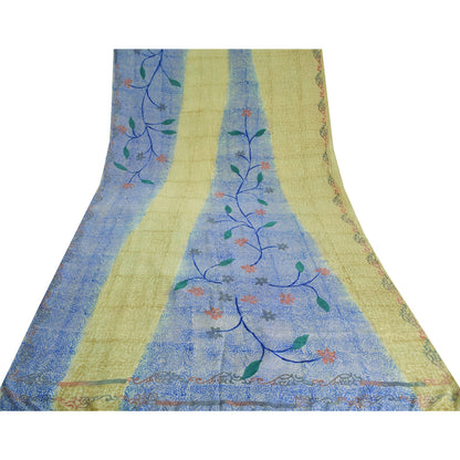 Сари в винтажном стиле на санскрите, зеленое/синее, чистый крепированный шелк, напечатанное сари, ремесло, устойчивая ткань