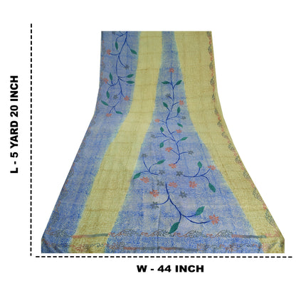 Сари в винтажном стиле на санскрите, зеленое/синее, чистый крепированный шелк, напечатанное сари, ремесло, устойчивая ткань