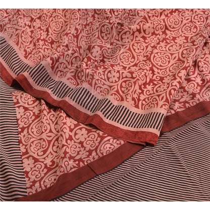 Sanskriti Vintage Sarees Red Pure Crepe Silk Printed Sari Floral Craft Sustainable Fabric