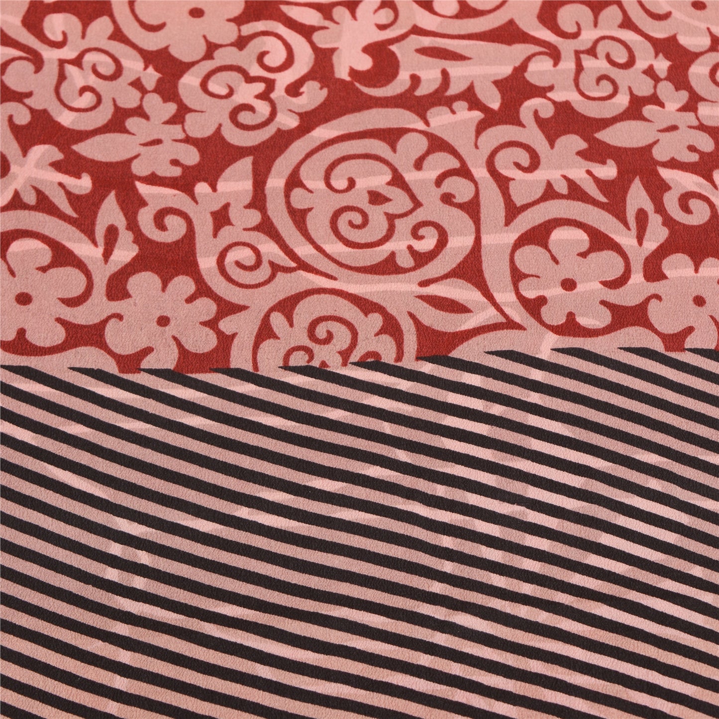 Sanskriti Vintage Sarees Red Pure Crepe Silk Printed Sari Floral Craft Sustainable Fabric