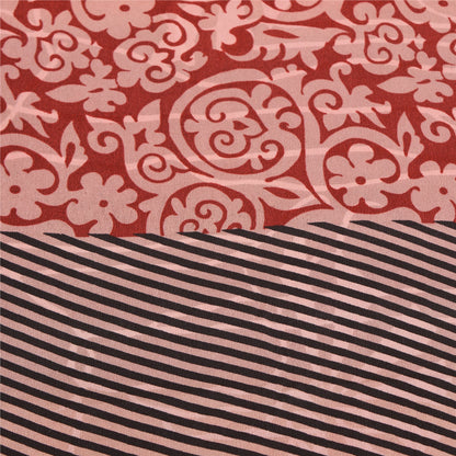 Sanskriti Vintage Sarees Red Pure Crepe Silk Printed Sari Floral Craft Sustainable Fabric