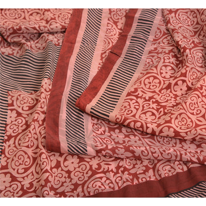 Sanskriti Vintage Sarees Red Pure Crepe Silk Printed Sari Floral Craft Sustainable Fabric