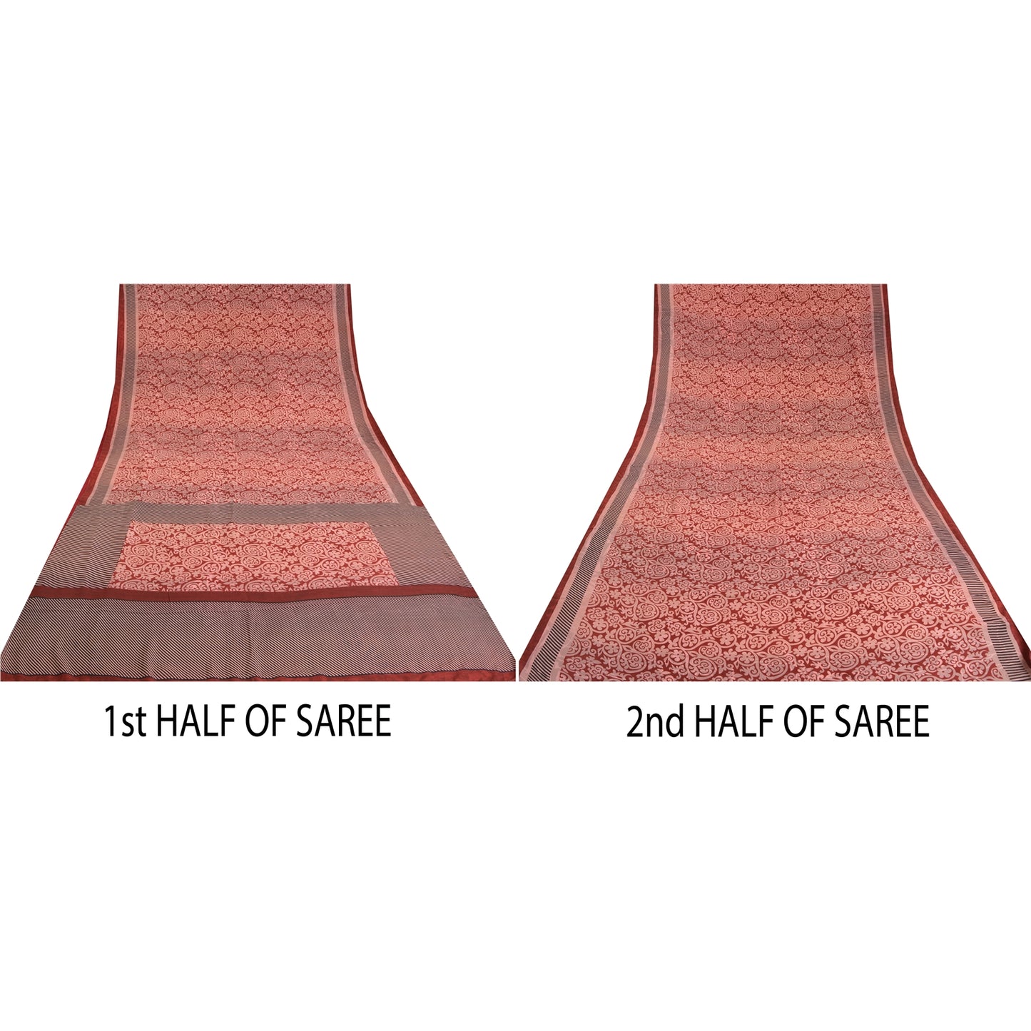 Sanskriti Vintage Sarees Red Pure Crepe Silk Printed Sari Floral Craft Sustainable Fabric