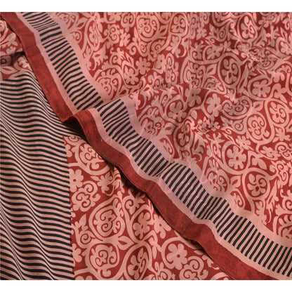 Sanskriti Vintage Sarees Red Pure Crepe Silk Printed Sari Floral Craft Sustainable Fabric