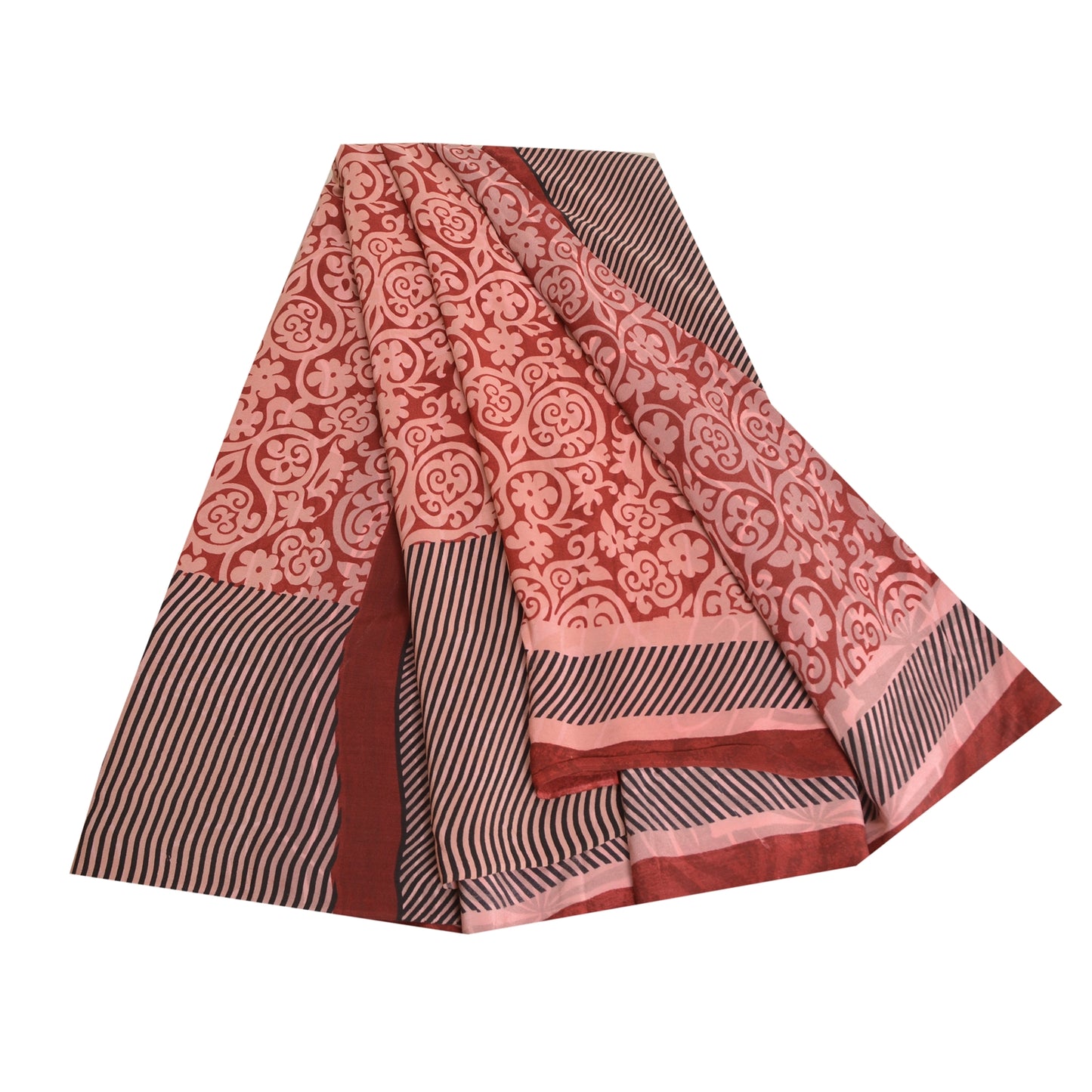 Sanskriti Vintage Sarees Red Pure Crepe Silk Printed Sari Floral Craft Sustainable Fabric