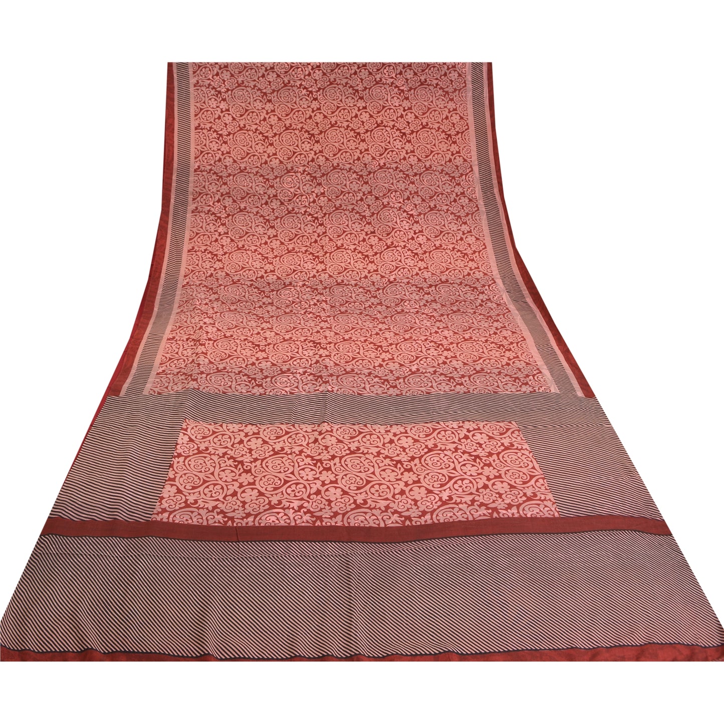 Sanskriti Vintage Sarees Red Pure Crepe Silk Printed Sari Floral Craft Sustainable Fabric