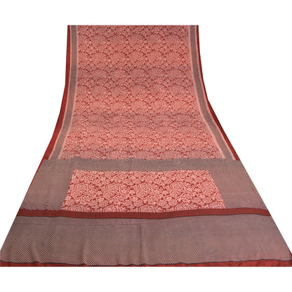 Sanskriti Vintage Sarees Red Pure Crepe Silk Printed Sari Floral Craft Sustainable Fabric
