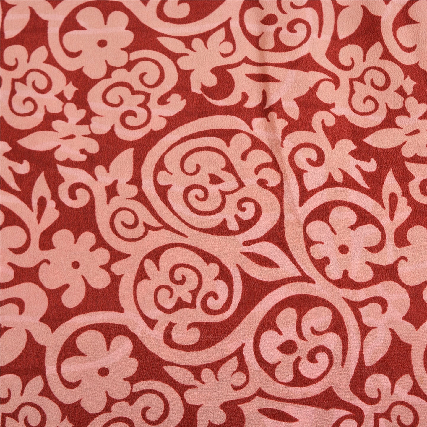 Sanskriti Vintage Sarees Red Pure Crepe Silk Printed Sari Floral Craft Sustainable Fabric