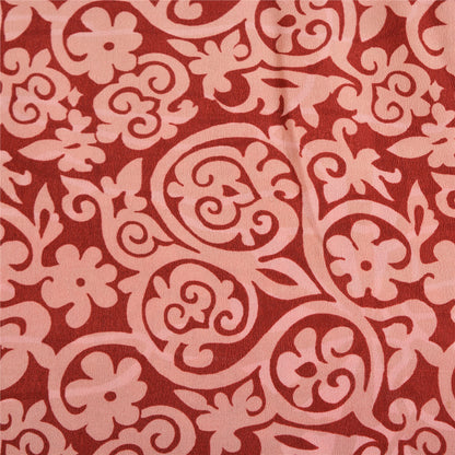 Sanskriti Vintage Sarees Red Pure Crepe Silk Printed Sari Floral Craft Sustainable Fabric