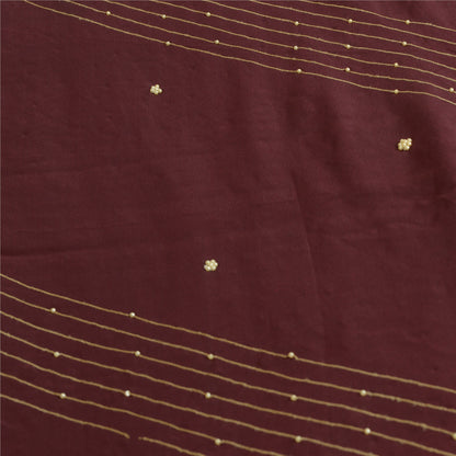 Sanskriti Vintage Sarees Ivory/Purple Hand Beaded Pure Crepe Sari Craft Sustainable Fabric