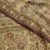 Sanskriti Vintage Sarees Ivory/Purple Hand Beaded Pure Crepe Sari Craft Sustainable Fabric