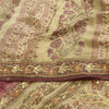 Sanskriti Vintage Sarees Ivory/Purple Hand Beaded Pure Crepe Sari Craft Sustainable Fabric