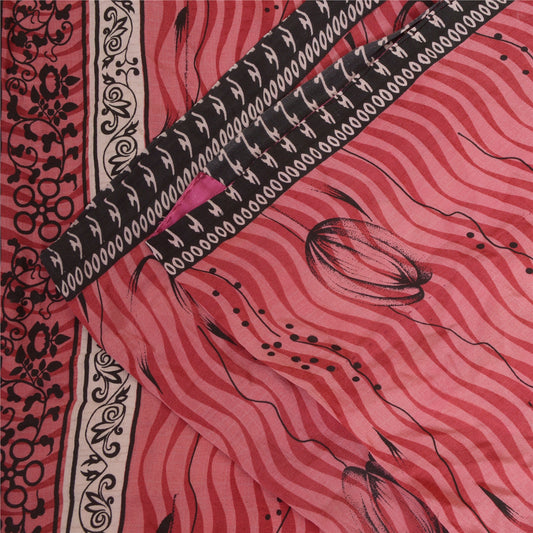 Sanskriti Vintage Sarees Dusty Pink Pure Crepe Silk Printed Sari Craft Sustainable Fabric