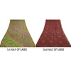 Sanskriti Vintage Sarees Red/Green Hand Bead Pure Crepe Print Sari Craft Sustainable Fabric