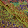 Sanskriti Vintage Sarees Red/Green Hand Bead Pure Crepe Print Sari Craft Sustainable Fabric