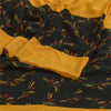Sanskriti Vintage Sarees Yellow/Black Pure Crepe Silk Printed Sari Craft Sustainable Fabric