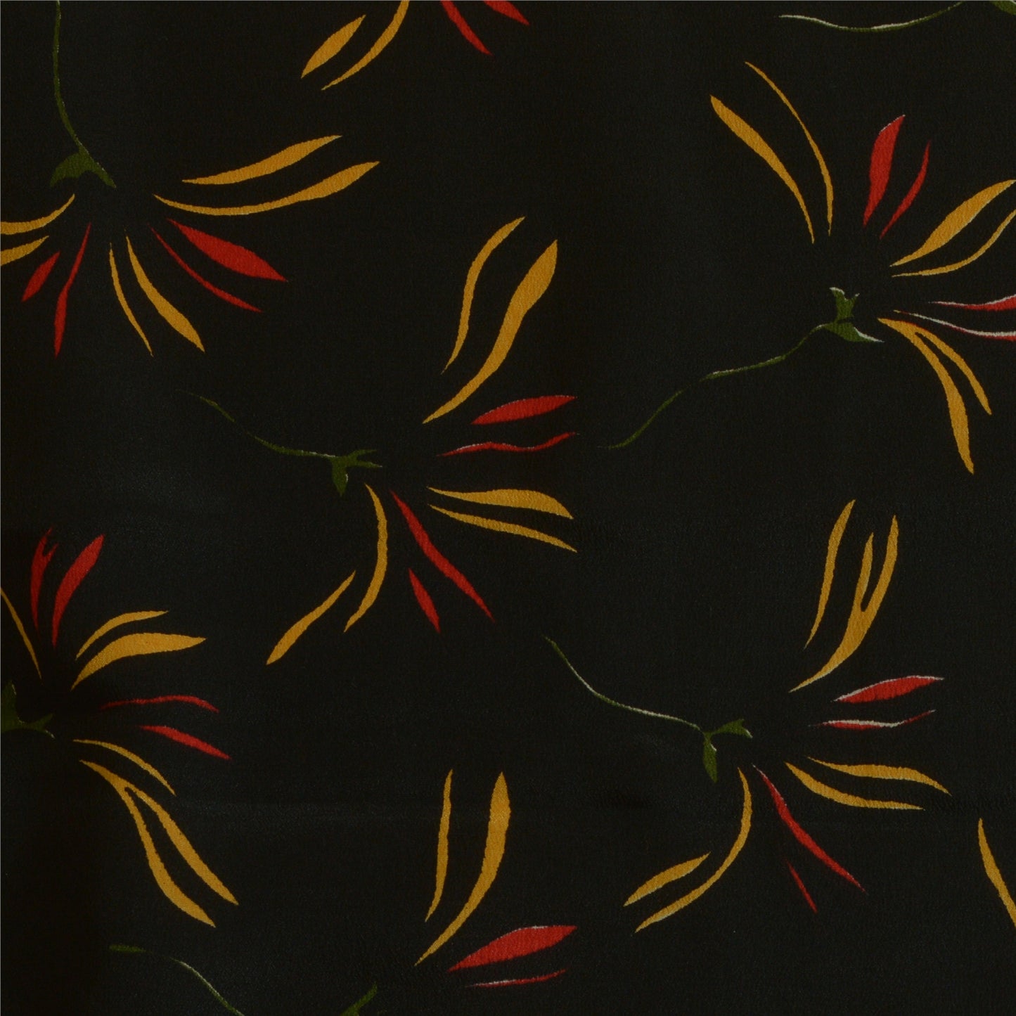 Sanskriti Vintage Sarees Yellow/Black Pure Crepe Silk Printed Sari Craft Sustainable Fabric