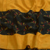 Sanskriti Vintage Sarees Yellow/Black Pure Crepe Silk Printed Sari Craft Sustainable Fabric