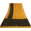 Sanskriti Vintage Sarees Yellow/Black Pure Crepe Silk Printed Sari Craft Sustainable Fabric
