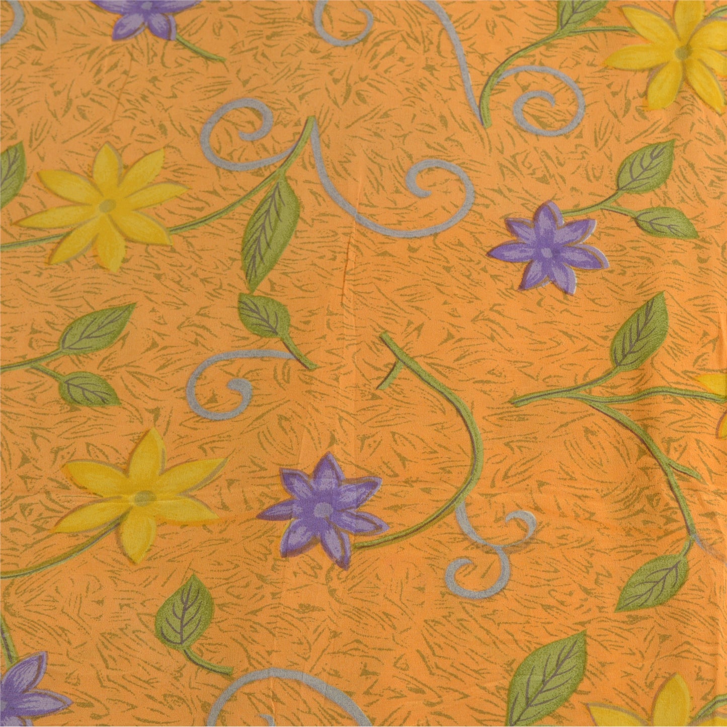 Сари из санскрита, винтажные, шафрановый, чистый креп-шелк, напечатанное сари, мягкая, рукодельная, устойчивая ткань