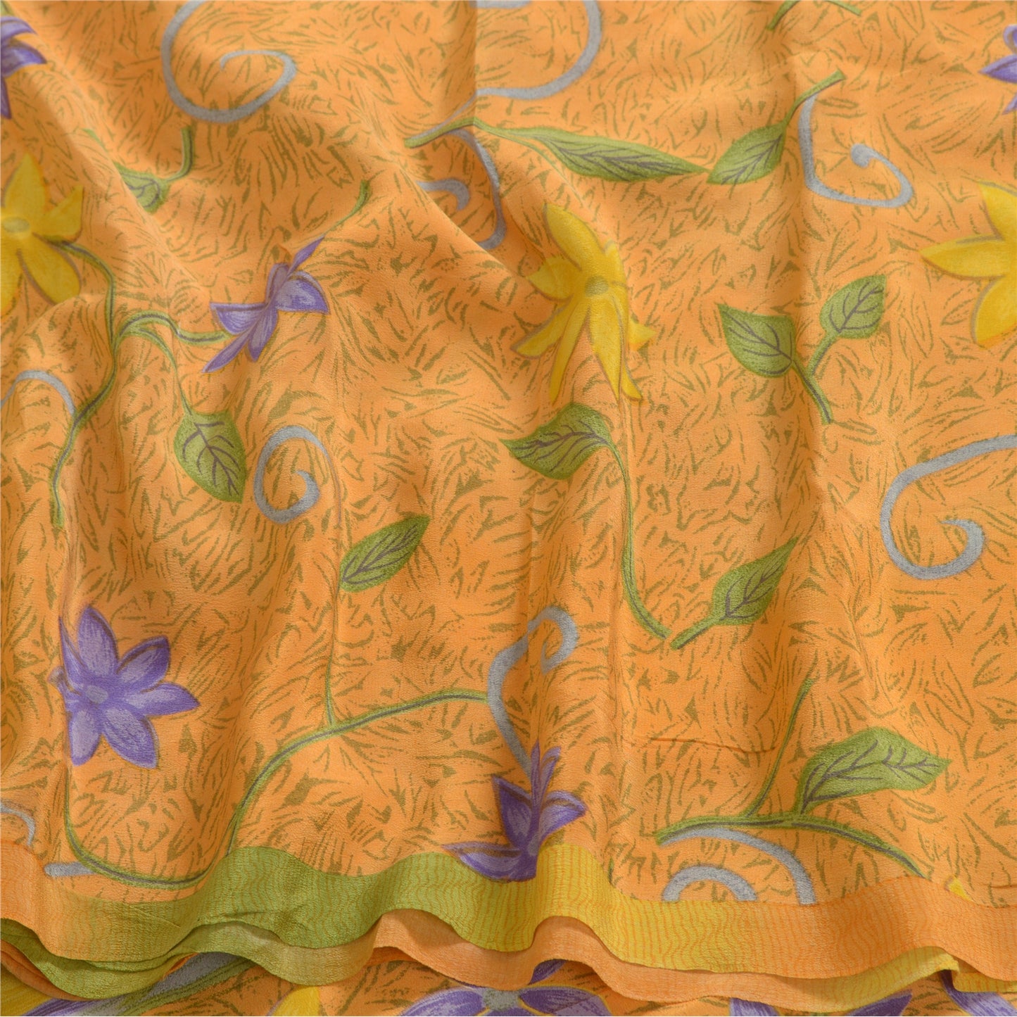 Сари из санскрита, винтажные, шафрановый, чистый креп-шелк, напечатанное сари, мягкая, рукодельная, устойчивая ткань