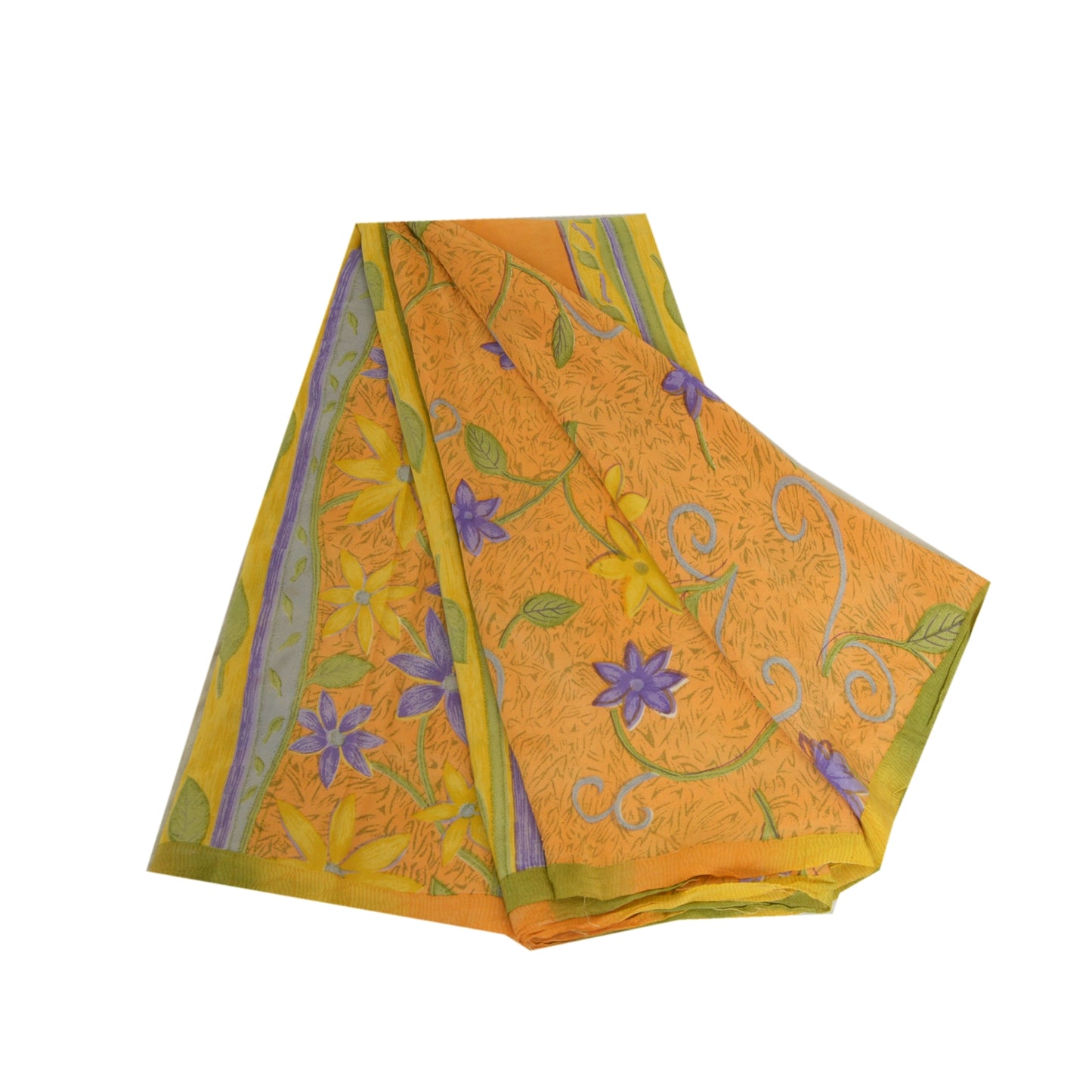 Сари из санскрита, винтажные, шафрановый, чистый креп-шелк, напечатанное сари, мягкая, рукодельная, устойчивая ткань