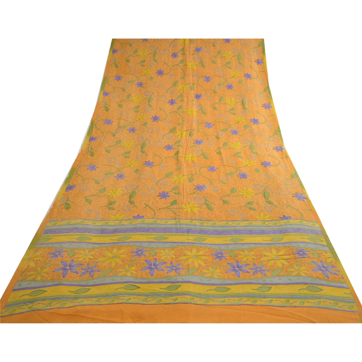 Сари из санскрита, винтажные, шафрановый, чистый креп-шелк, напечатанное сари, мягкая, рукодельная, устойчивая ткань