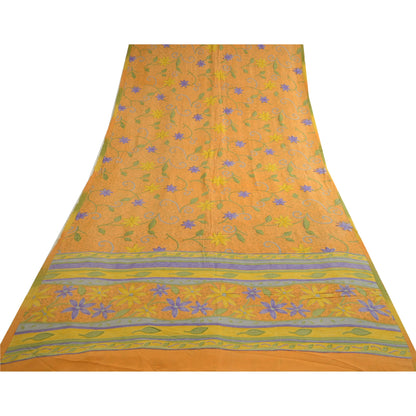 Сари из санскрита, винтажные, шафрановый, чистый креп-шелк, напечатанное сари, мягкая, рукодельная, устойчивая ткань