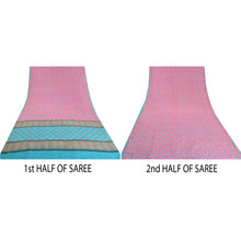 Load image into Gallery viewer, Sanskriti Vintage Sarees Pink/Blue Pure Crepe Silk Printed Sari 5yd Craft Fabric
