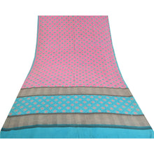 Load image into Gallery viewer, Sanskriti Vintage Sarees Pink/Blue Pure Crepe Silk Printed Sari 5yd Craft Fabric
