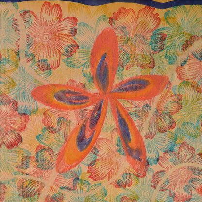 Sanskriti Vintage Sarees Indian Orange Pure Crepe Silk Printed Sari Craft Sustainable Fabric