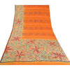 Sanskriti Vintage Sarees Indian Orange Pure Crepe Silk Printed Sari Craft Sustainable Fabric