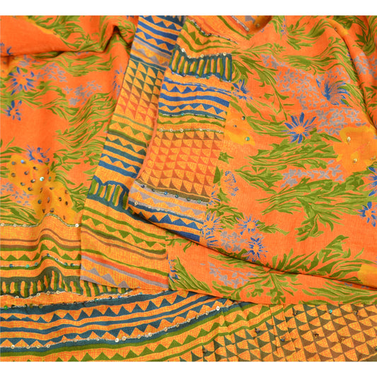 Sanskriti Vintage Sarees Hand Beaded Pure Crepe Silk Printed Sari Craft Sustainable Fabric