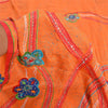 Sanskriti Vintage Sarees Orange Hand Beaded Pure Crepe Silk Printed Sari Sustainable Fabric