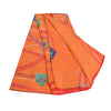 Sanskriti Vintage Sarees Orange Hand Beaded Pure Crepe Silk Printed Sari Sustainable Fabric