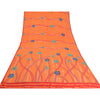 Sanskriti Vintage Sarees Orange Hand Beaded Pure Crepe Silk Printed Sari Sustainable Fabric