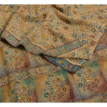 Load image into Gallery viewer, Sanskriti Vintage Sarees Cream Hand Beads Kantha Pure Crepe Silk Sari 5yd Fabric
