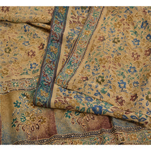 Load image into Gallery viewer, Sanskriti Vintage Sarees Cream Hand Beads Kantha Pure Crepe Silk Sari 5yd Fabric
